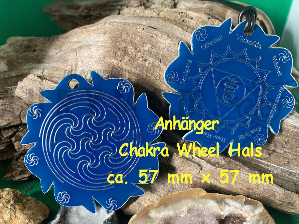 Chakren Anhänger Wheel Hals, blau, ca. 57 x 57 xx, zinnlegiert, kupferunterlegt – Produktansicht 1