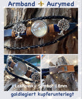Armband-mehrsträngig, Baum des Lebens, blau, Symbol Lakhovsky MWO Schwingkreis Oszillator Antenne (stromlos), weiße Disc gold legiert + Kupfer unterlegt ca. 18 mm hinter Glas, Einhak Verschluss