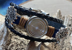 Armband-mehrsträngig, Baum des Lebens, blau, Symbol Lakhovsky MWO Schwingkreis Oszillator Antenne (stromlos), weiße Disc gold legiert + Kupfer unterlegt ca. 18 mm hinter Glas, Einhak Verschluss