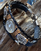 Armband-mehrsträngig, Baum des Lebens, blau, Symbol Lakhovsky MWO Schwingkreis Oszillator Antenne (stromlos), weiße Disc gold legiert + Kupfer unterlegt ca. 18 mm hinter Glas, Einhak Verschluss