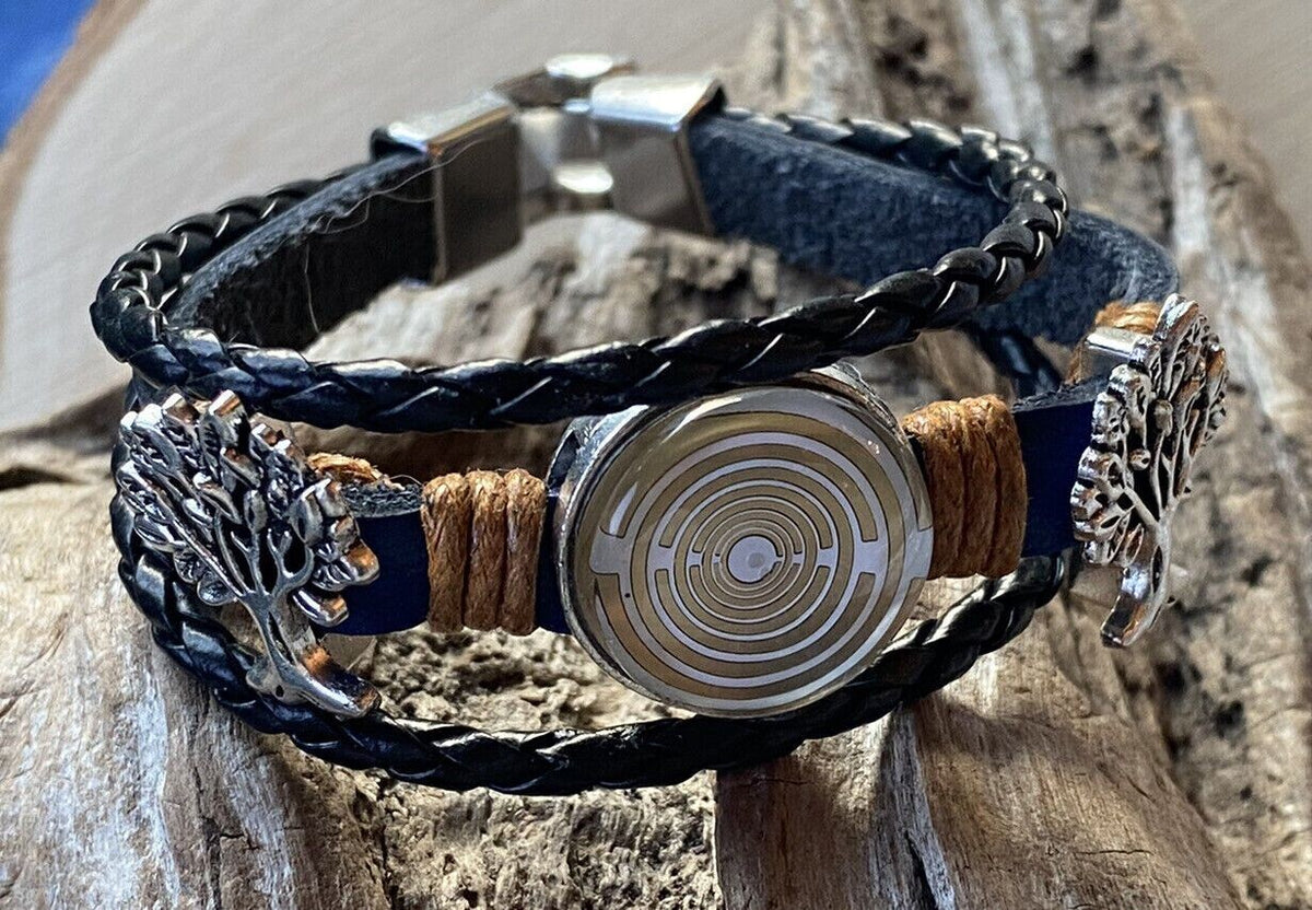 Armband-mehrsträngig, Baum des Lebens, blau, Symbol Lakhovsky MWO Schwingkreis Oszillator Antenne (stromlos), weiße Disc gold legiert + Kupfer unterlegt ca. 18 mm hinter Glas, Einhak Verschluss