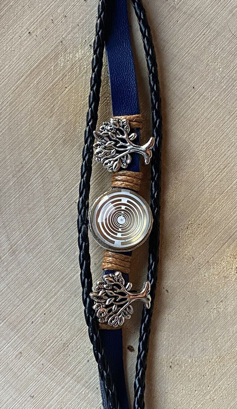 Armband-mehrsträngig, Baum des Lebens, blau, Symbol Lakhovsky MWO Schwingkreis Oszillator Antenne (stromlos), weiße Disc gold legiert + Kupfer unterlegt ca. 18 mm hinter Glas, Einhak Verschluss