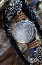 Armband-mehrsträngig, Baum des Lebens, blau, Symbol Lakhovsky MWO Schwingkreis Oszillator Antenne (stromlos), weiße Disc gold legiert + Kupfer unterlegt ca. 18 mm hinter Glas, Einhak Verschluss