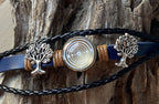 Armband-mehrsträngig, Baum des Lebens, blau, Symbol Lakhovsky MWO Schwingkreis Oszillator Antenne (stromlos), weiße Disc gold legiert + Kupfer unterlegt ca. 18 mm hinter Glas, Einhak Verschluss