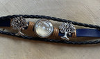 Armband-mehrsträngig, Baum des Lebens, blau, Symbol Lakhovsky MWO Schwingkreis Oszillator Antenne (stromlos), weiße Disc gold legiert + Kupfer unterlegt ca. 18 mm hinter Glas, Einhak Verschluss