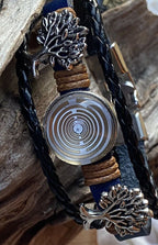 Armband-mehrsträngig, Baum des Lebens, blau, Symbol Lakhovsky MWO Schwingkreis Oszillator Antenne (stromlos), weiße Disc gold legiert + Kupfer unterlegt ca. 18 mm hinter Glas, Einhak Verschluss