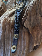 Armband-mehrsträngig, Seestern, schwarz, Symbol Lakhovsky MWO Schwingkreis Oszillator Antenne (stromlos), weiße Disc gold legiert + Kupfer unterlegt ca. 18 mm hinter Glas, Druckknopf Verschluss