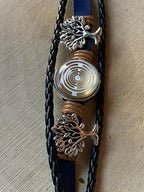 Armband-mehrsträngig, Baum des Lebens, blau, Symbol Lakhovsky MWO Schwingkreis Oszillator Antenne (stromlos), weiße Disc gold legiert + Kupfer unterlegt ca. 18 mm hinter Glas, Einhak Verschluss