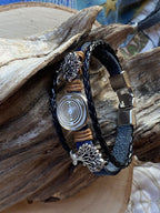 Armband-mehrsträngig, Baum des Lebens, blau, Symbol Lakhovsky MWO Schwingkreis Oszillator Antenne (stromlos), weiße Disc gold legiert + Kupfer unterlegt ca. 18 mm hinter Glas, Einhak Verschluss