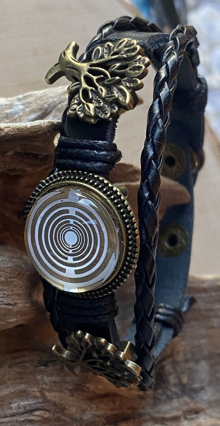 Armband-mehrsträngig, Baum des Lebens, schwarz, Symbol Lakhovsky MWO Schwingkreis Oszillator Antenne (stromlos), weiße Disc g
