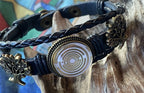 Armband-mehrsträngig, Baum des Lebens, schwarz, Symbol Lakhovsky MWO Schwingkreis Oszillator Antenne (stromlos), weiße Disc gold legiert + Kupfer unterlegt ca. 18 mm hinter Glas