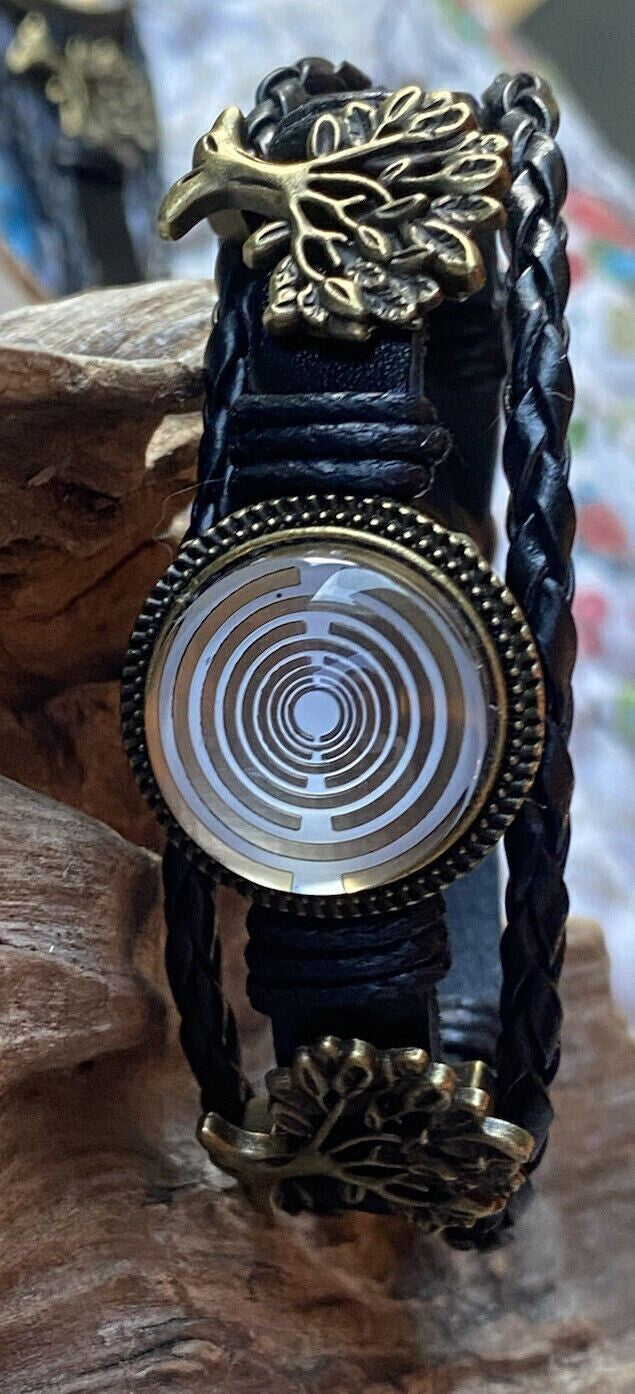 Armband-mehrsträngig, Baum des Lebens, schwarz, Symbol Lakhovsky MWO Schwingkreis Oszillator Antenne (stromlos), weiße Disc g