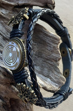 Armband-mehrsträngig, Baum des Lebens, schwarz, Symbol Lakhovsky MWO Schwingkreis Oszillator Antenne (stromlos), weiße Disc g