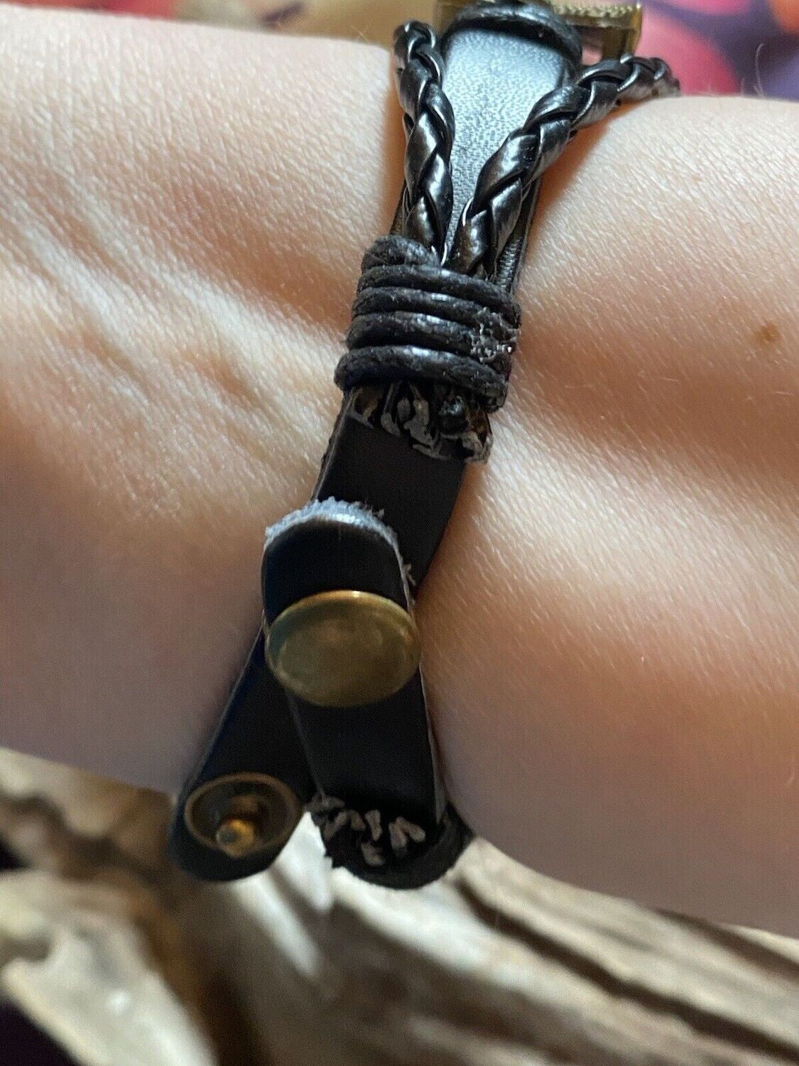 Armband-mehrsträngig, Seestern, schwarz, Symbol Lakhovsky MWO Schwingkreis Oszillator Antenne (stromlos), schwarze Disc gold legiert + Kupfer unterlegt ca. 18 mm hinter Glas, Druckknopf Verschluss