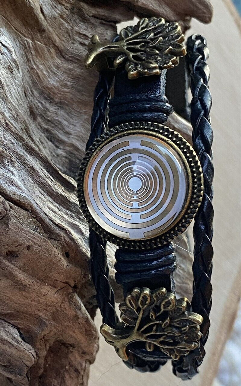 Armband-mehrsträngig, Baum des Lebens, schwarz, Symbol Lakhovsky MWO Schwingkreis Oszillator Antenne (stromlos), weiße Disc g