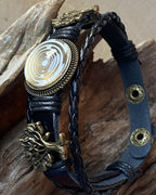 Armband-mehrsträngig, Baum des Lebens, schwarz, Symbol Lakhovsky MWO Schwingkreis Oszillator Antenne (stromlos), weiße Disc g