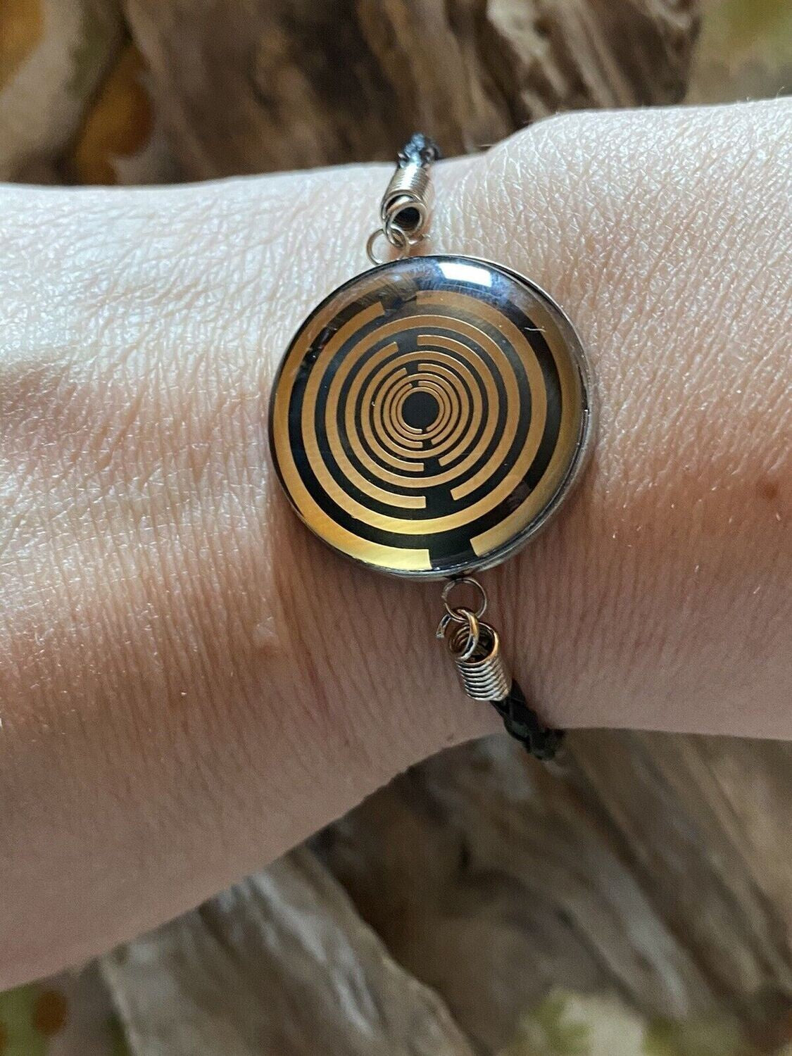 Armband – Lakhovsky – schwarze Disc 25 mm – schwarze Kordel