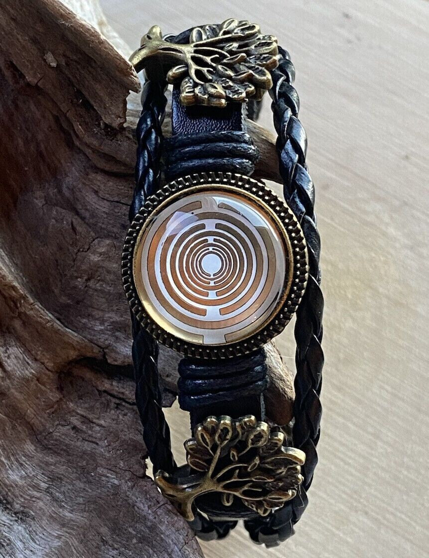 Armband-mehrsträngig, Baum des Lebens, schwarz, Symbol Lakhovsky MWO Schwingkreis Oszillator Antenne (stromlos), weiße Disc g