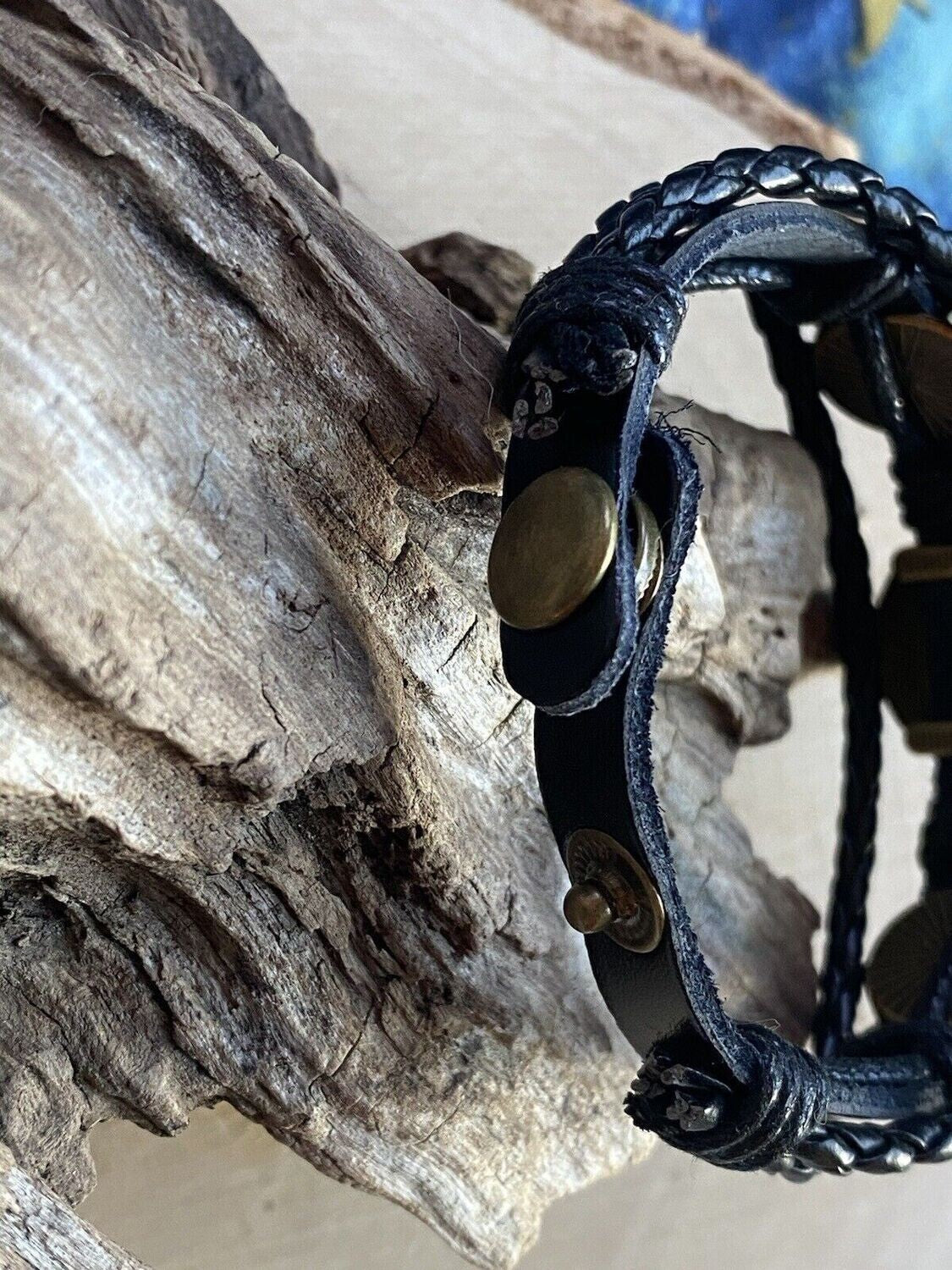 Armband-mehrsträngig, Seestern, schwarz, Symbol Lakhovsky MWO Schwingkreis Oszillator Antenne (stromlos), schwarze Disc gold legiert + Kupfer unterlegt ca. 18 mm hinter Glas, Druckknopf Verschluss
