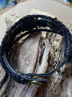 Armband-mehrsträngig, Seestern, schwarz, Symbol Lakhovsky MWO Schwingkreis Oszillator Antenne (stromlos), schwarze Disc gold legiert + Kupfer unterlegt ca. 18 mm hinter Glas, Druckknopf Verschluss
