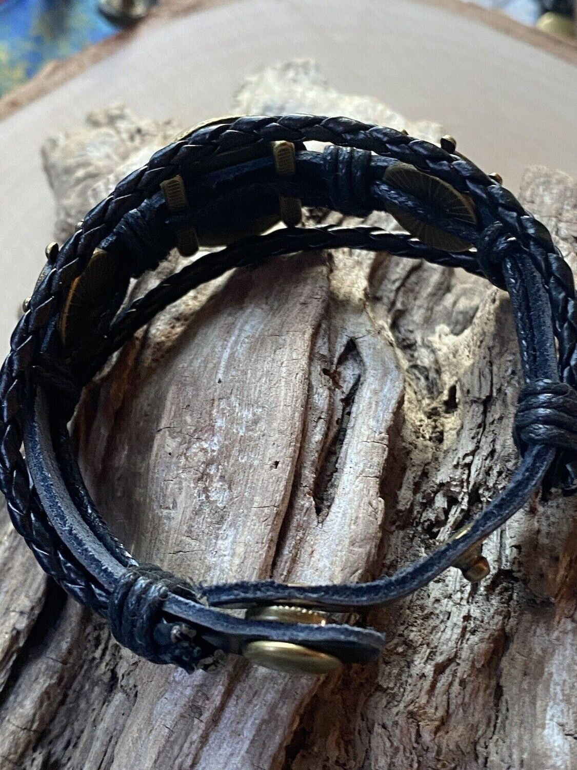 Armband-mehrsträngig, Seestern, schwarz, Symbol Lakhovsky MWO Schwingkreis Oszillator Antenne (stromlos), schwarze Disc gold legiert + Kupfer unterlegt ca. 18 mm hinter Glas, Druckknopf Verschluss