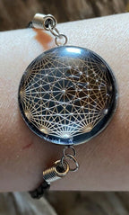 Armband-Kordel – Dodecagram – schwarze Disc 25 mm – Zinnlegierung