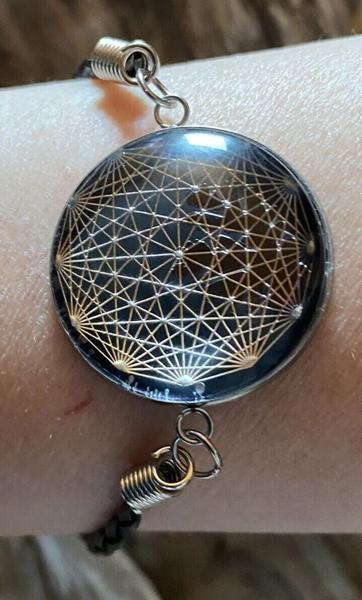 Armband-Kordel – Dodecagram – schwarze Disc 25 mm – Zinnlegierung