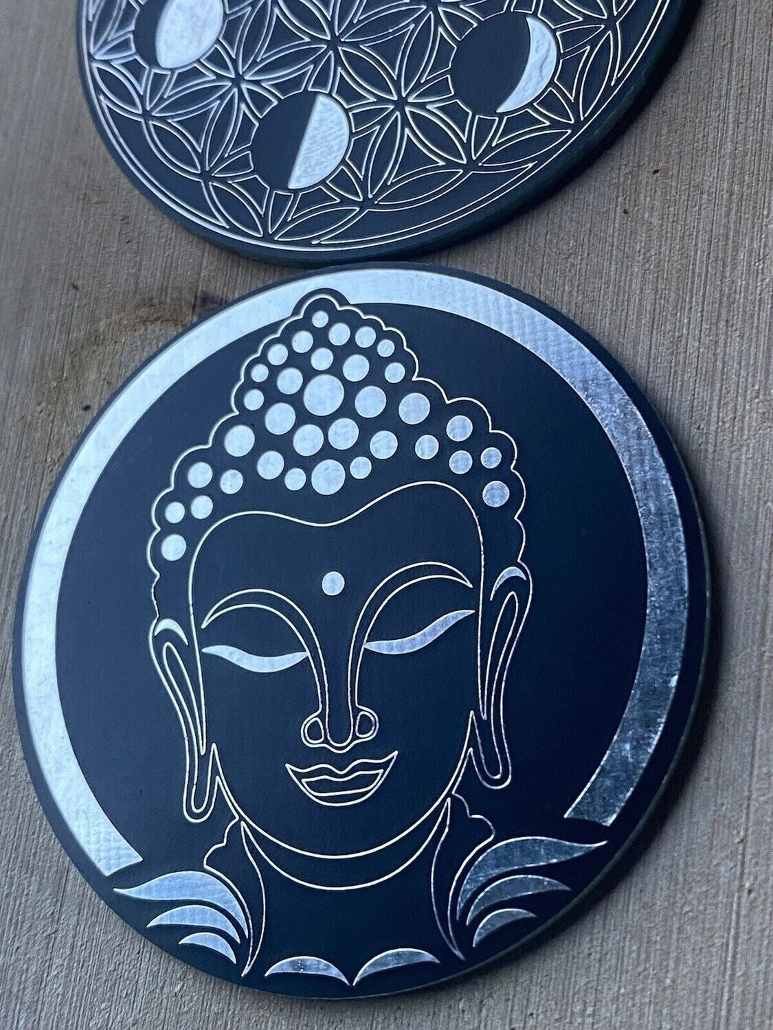 50 mm Disc 2er-Set – Blume des Lebens – zinnlegiert / schwarz – Produktansicht 1