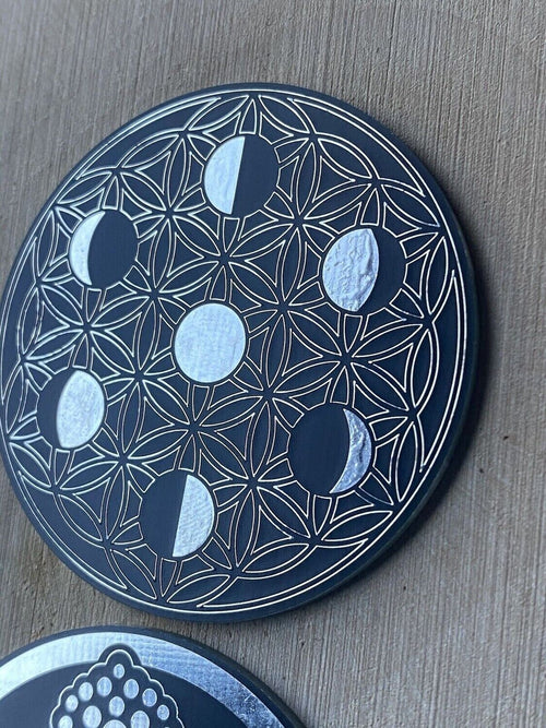 50 mm Disc 2er-Set – Blume des Lebens – zinnlegiert / schwarz – Produktansicht 1