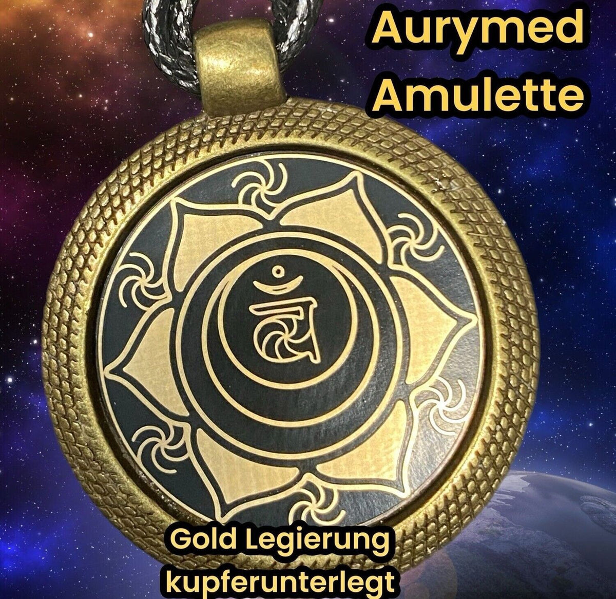 Amulett – Chakremy – Chakra – 25 mm / goldlegiert / Fassung bronzefarben – Produktansicht 1