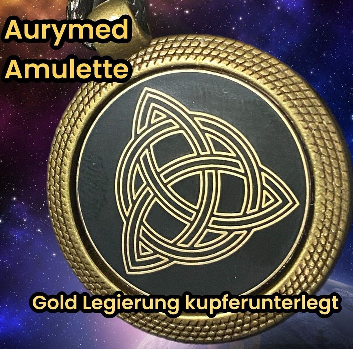 Amulett – keltischer Knoten – 25 mm / goldlegiert / Fassung bronzefarben – Produktansicht 1