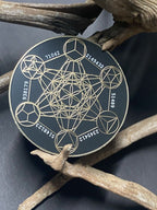 50 mm Disc – Metatron + Blume des Lebens – goldlegiert / schwarz – Produktansicht 1