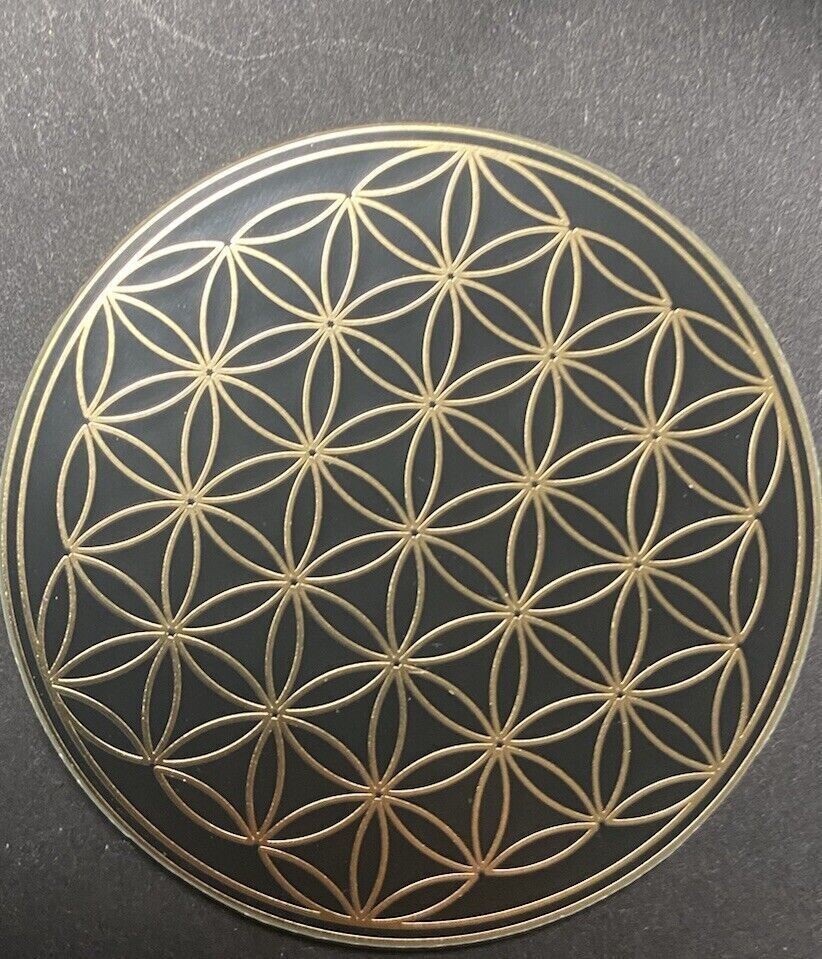 50 mm Disc – Metatron + Blume des Lebens – goldlegiert / schwarz – Produktansicht 1