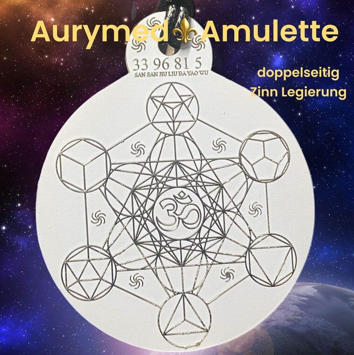 Anhänger Metatron, weiß, zinnlegiert, doppelseitig ca. 52 mm x62 mm – Produktansicht 1