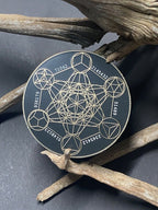 50 mm Disc – Metatron + Blume des Lebens – goldlegiert / schwarz – Produktansicht 1
