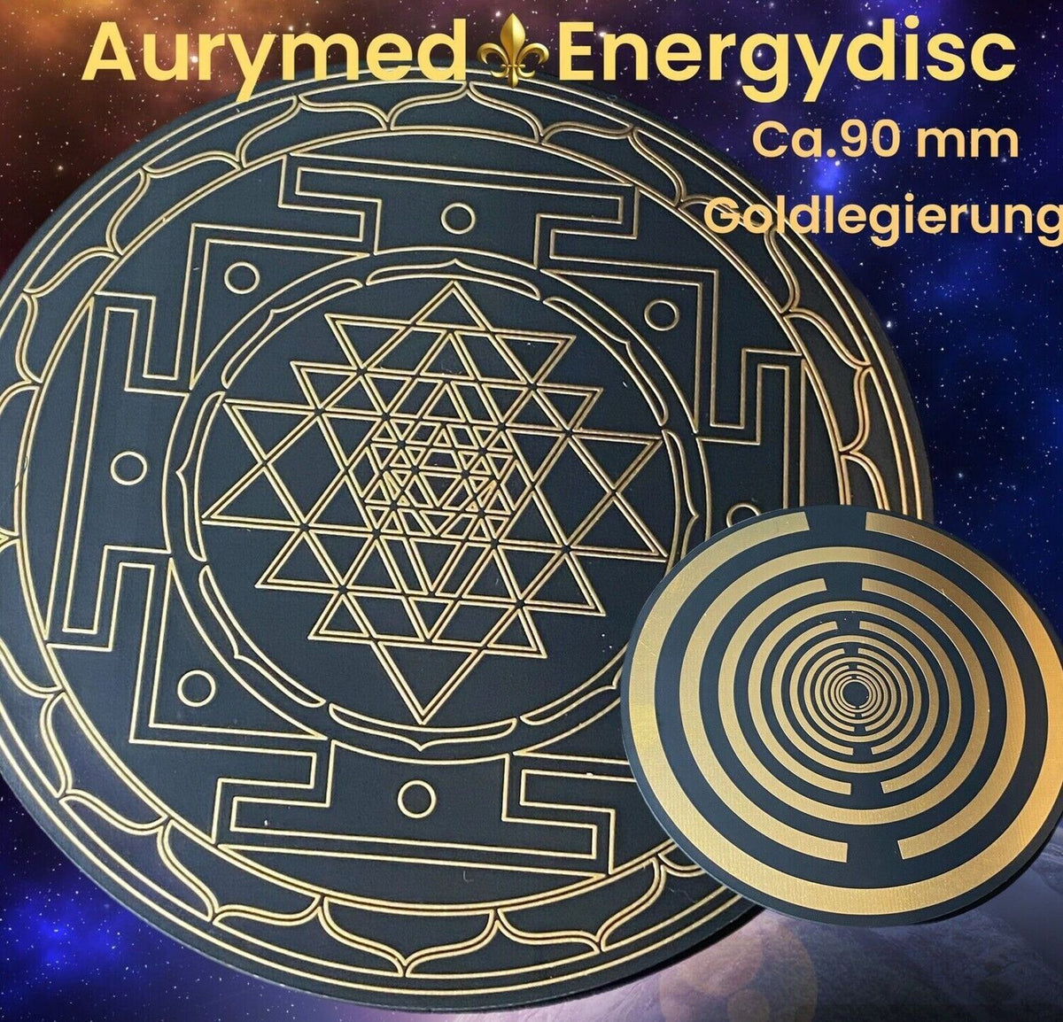 94 mm Disc 2er-Set – Lakhovsky MWO + Sri Yantra – goldlegiert / nachtschwarz / schwarz – Produktansicht 1