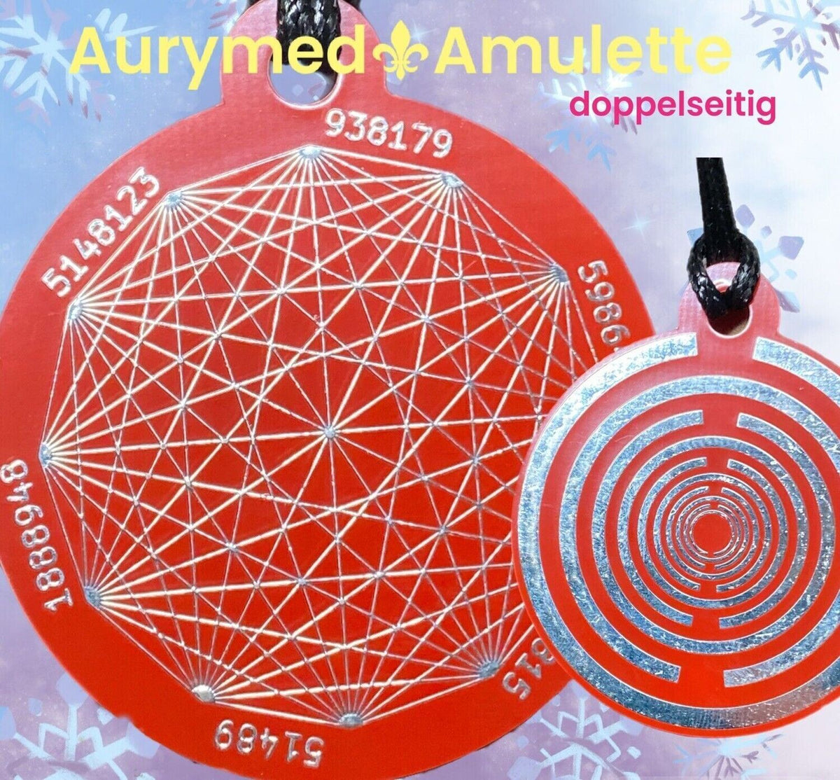 Amulett – Disc ca. 48x58 mm – Lakhovsky MWO + Dodecagram – 58 mm / zinnlegiert / rot – Produktansicht 1