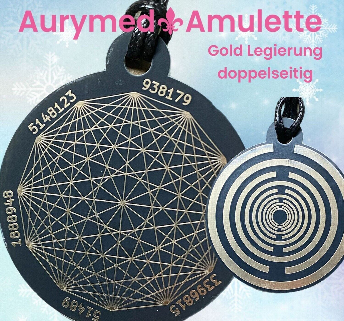 Amulett – Disc ca. 48x58 mm – Lakhovsky MWO + Dodecagram – 58 mm / goldlegiert / schwarz – Produktansicht 1