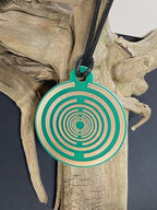Amulett – Disc ca. 48x58 mm – Lakhovsky MWO + Dodecagram – 58 mm / goldlegiert / grün – Produktansicht 1