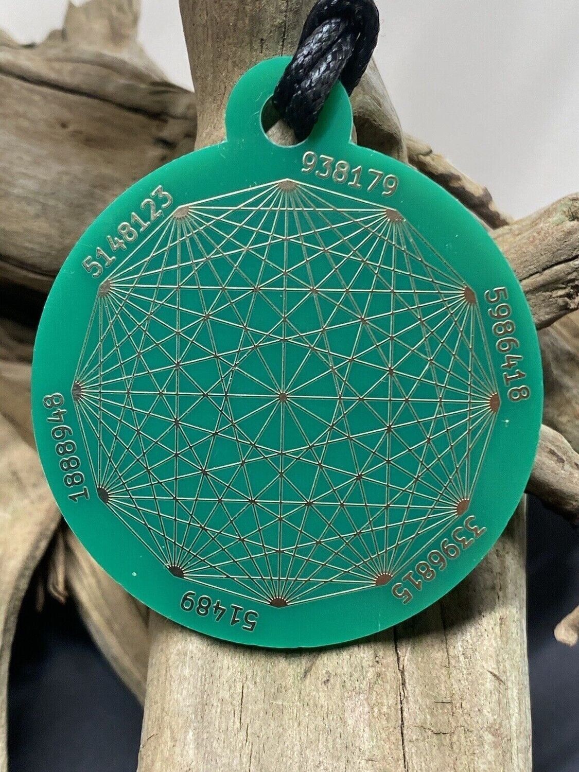 Amulett – Disc ca. 48x58 mm – Lakhovsky MWO + Dodecagram – 58 mm / goldlegiert / grün – Produktansicht 1