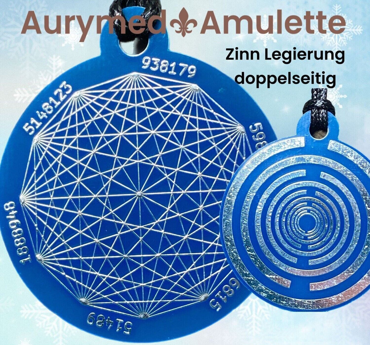 Amulett – Disc ca. 48x58 mm – Lakhovsky MWO + Dodecagram – 58 mm / zinnlegiert / blau – Produktansicht 1