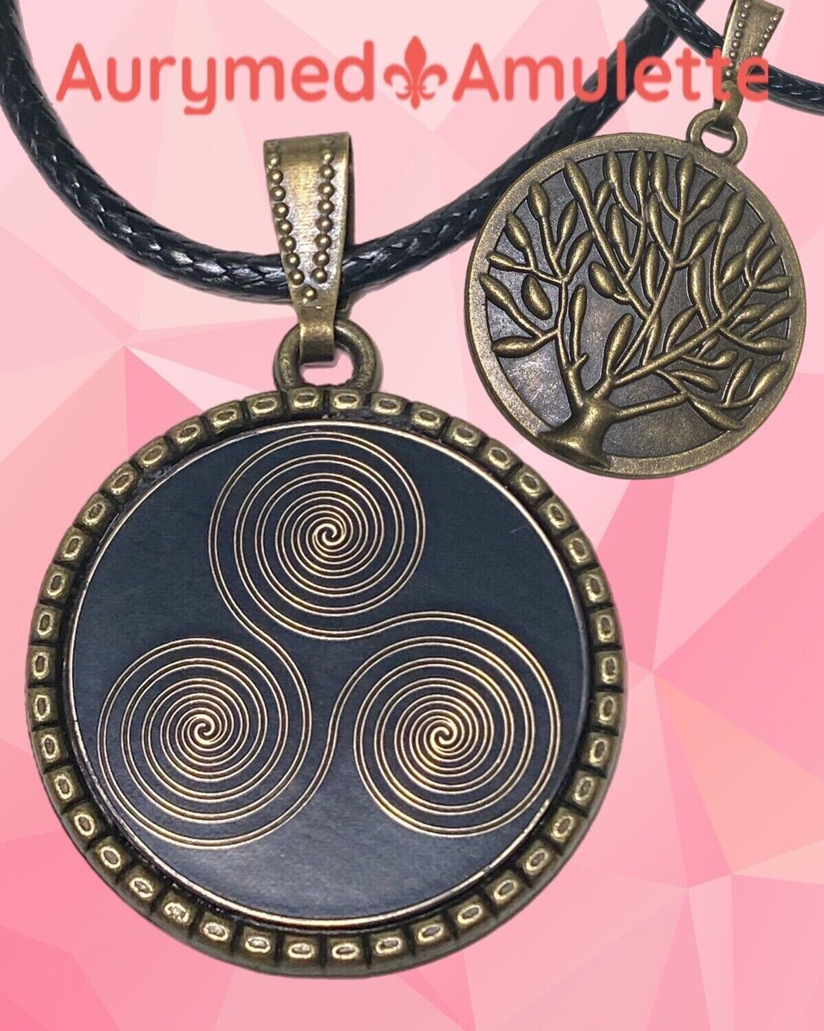 Amulett – mit dem Baum des Lebens – 25 mm / goldlegiert / schwarz – Produktansicht 1