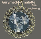 Amulett – bronzefarben, 3 – fach Triskele, Disc in schwarz 25 mm, zinnlegiert, kupferunterlegt – Produktansicht 1