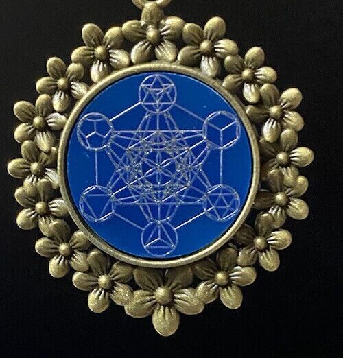Amulett – bronzefarben, Metatron, Disc in blau 25 mm, zinnlegiert, kupferunterlegt – Produktansicht 1