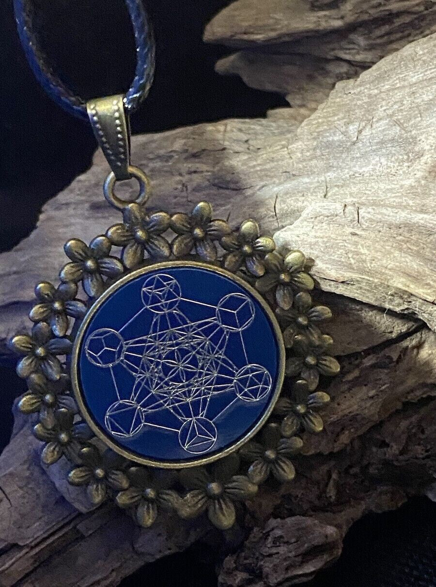Amulett – bronzefarben, Metatron, Disc in blau 25 mm, zinnlegiert, kupferunterlegt – Produktansicht 1
