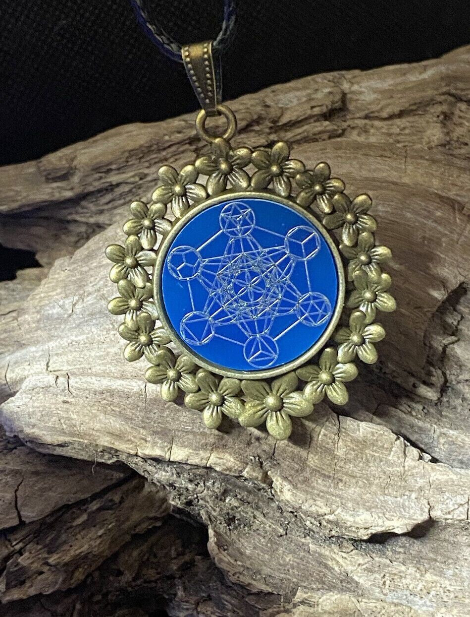 Amulett – bronzefarben, Metatron, Disc in blau 25 mm, zinnlegiert, kupferunterlegt – Produktansicht 1