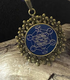 Amulett – bronzefarben, Metatron, Disc in blau 25 mm, zinnlegiert, kupferunterlegt – Produktansicht 1