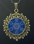 Amulett – bronzefarben, Metatron, Disc in blau 25 mm, zinnlegiert, kupferunterlegt – Produktansicht 1