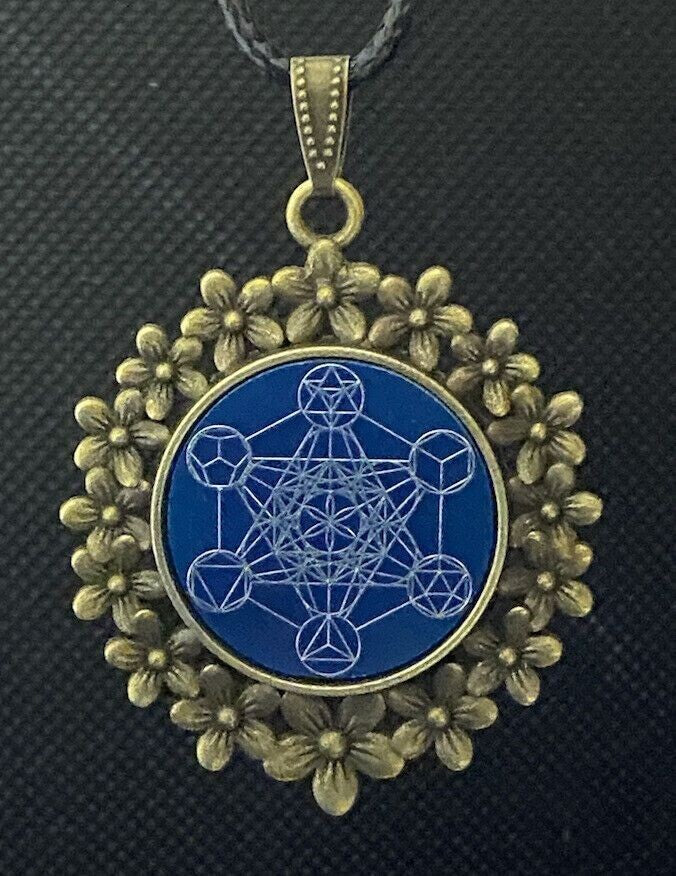 Amulett – bronzefarben, Metatron, Disc in blau 25 mm, zinnlegiert, kupferunterlegt – Produktansicht 1