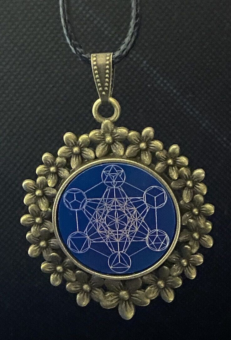 Amulett – bronzefarben, Metatron, Disc in blau 25 mm, zinnlegiert, kupferunterlegt – Produktansicht 1